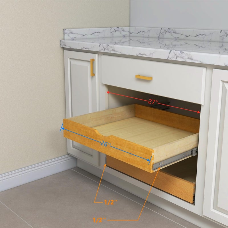 Elysian Roll-Out Wooden Drawer, 26" W Ã— 21" D Slide-Out Cabinet Shelf with Full-Extension 35mm Ball-Bearing Glides, Pull-Out Storage Organizer for Kitchen Base Cabinets - Image 2